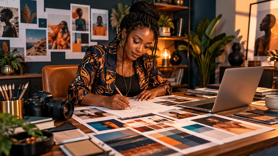 Art director developing campaign concepts in a creative studio