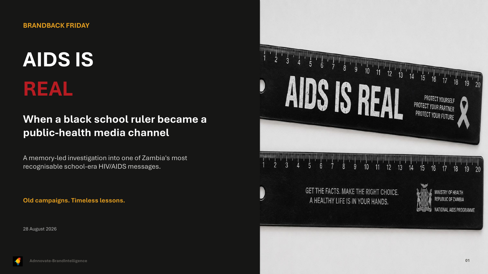 Adnnovate BrandBack Friday AIDS Is Real cover featuring a reconstructed black school ruler